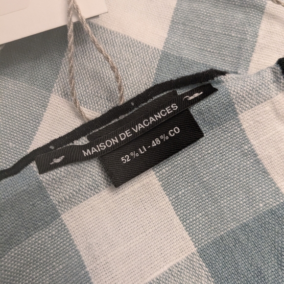 NEW Anthropologie Maison de Vacances Plaid Tablecloth Linen Aqua - Picture 6 of 6